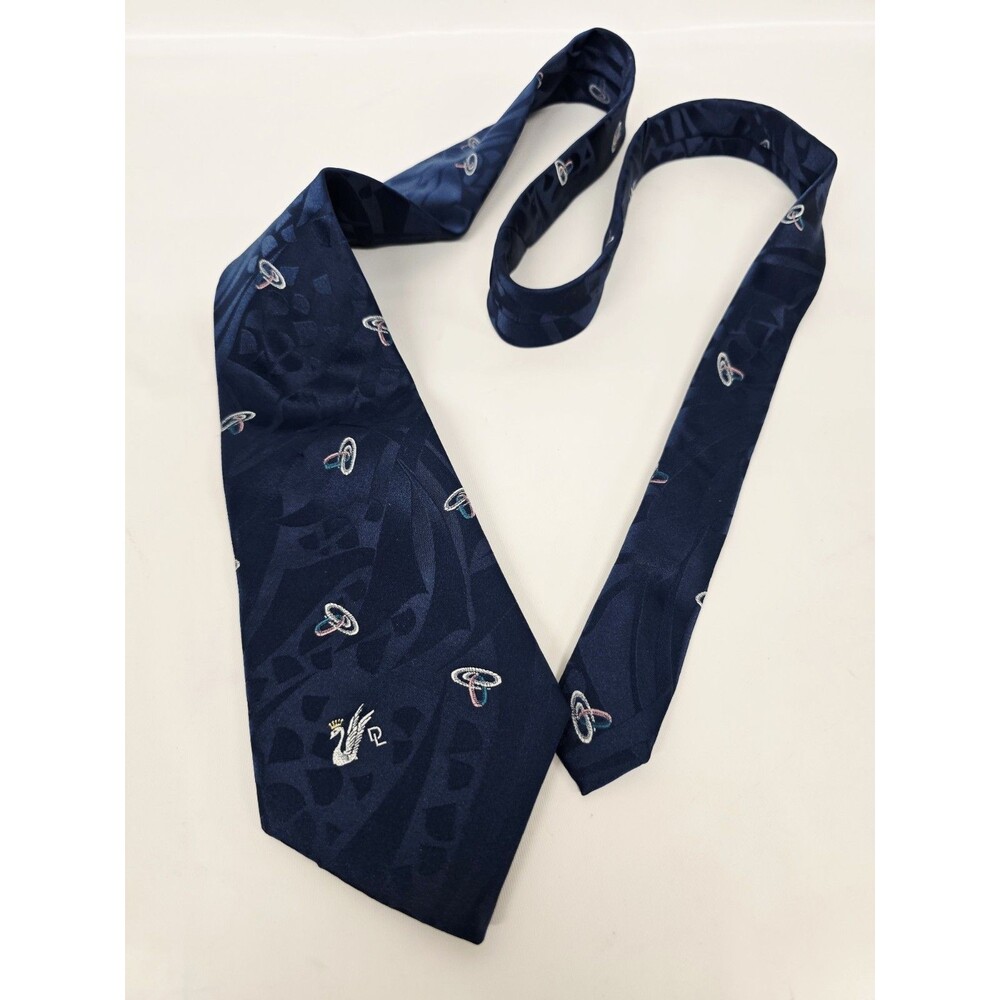 Don Loper Beverly Hills Design Tie Print Navy Blue Polyester Silk 56"
